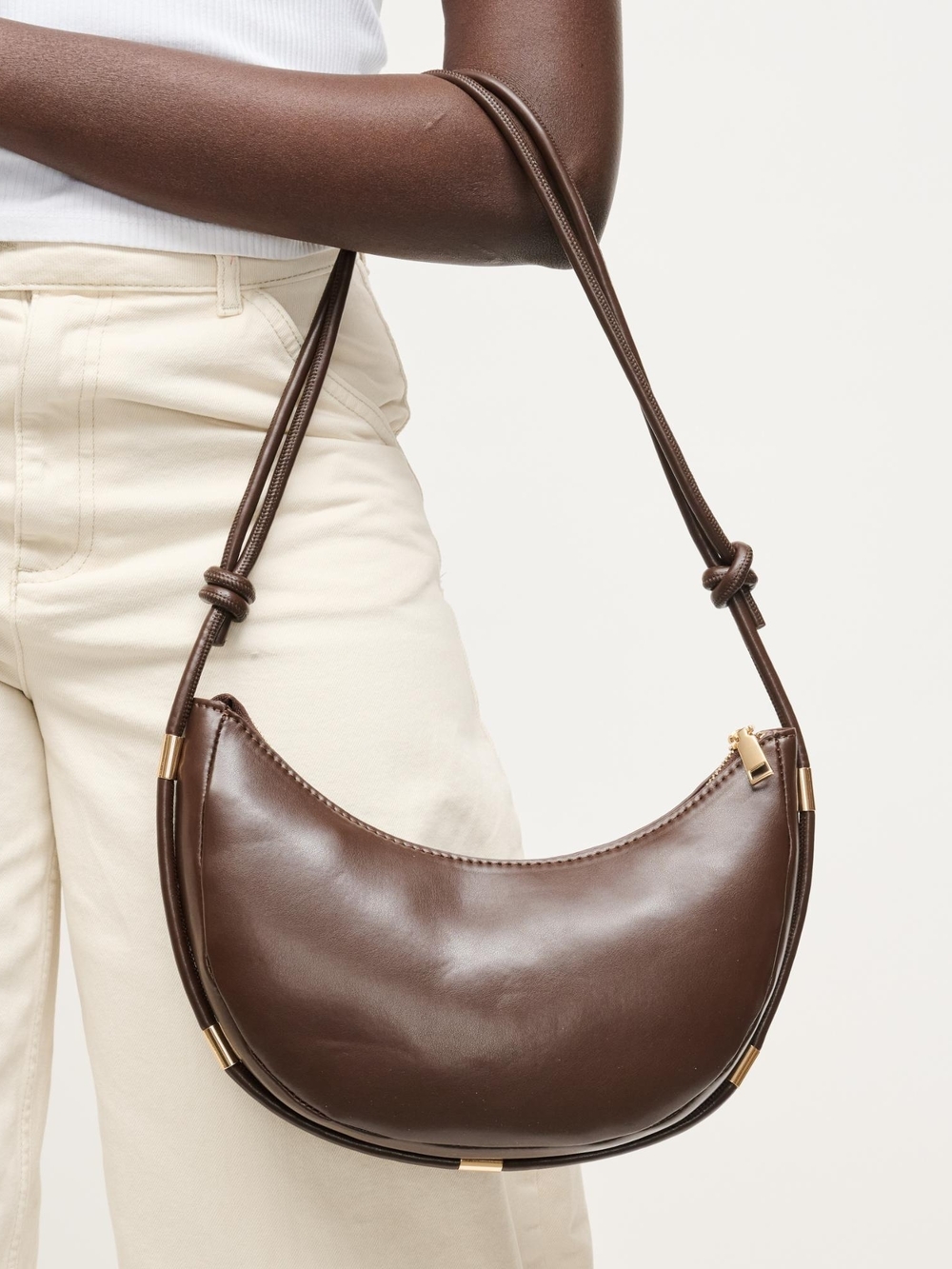 Classic Crescent Women's Murphy Espresso Vegan Leather Crossbody Shoulder Bag - Picture 2 of 6